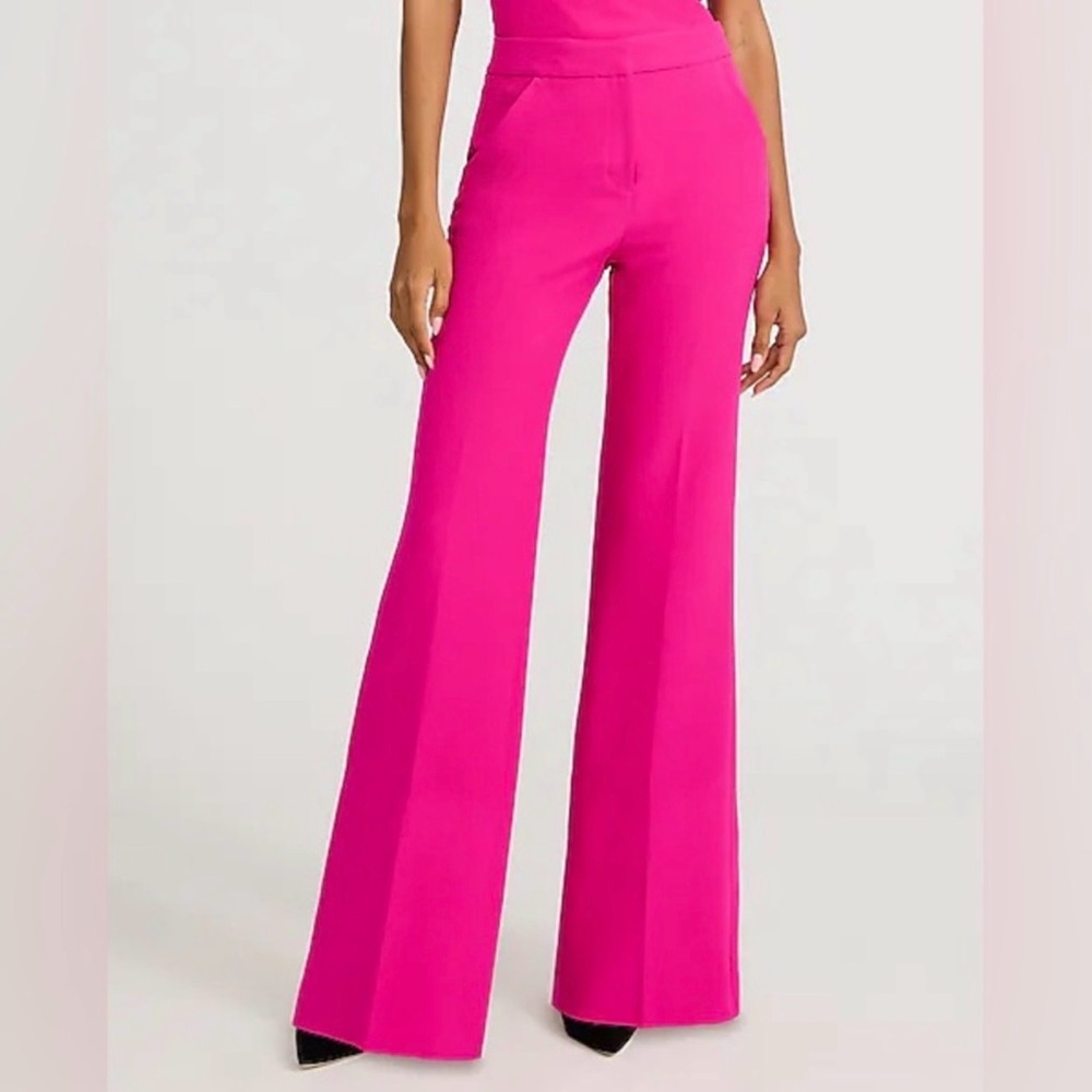 Express Editor Studio Stretch Twill High Waisted Flare Trouser (Neon Berry).